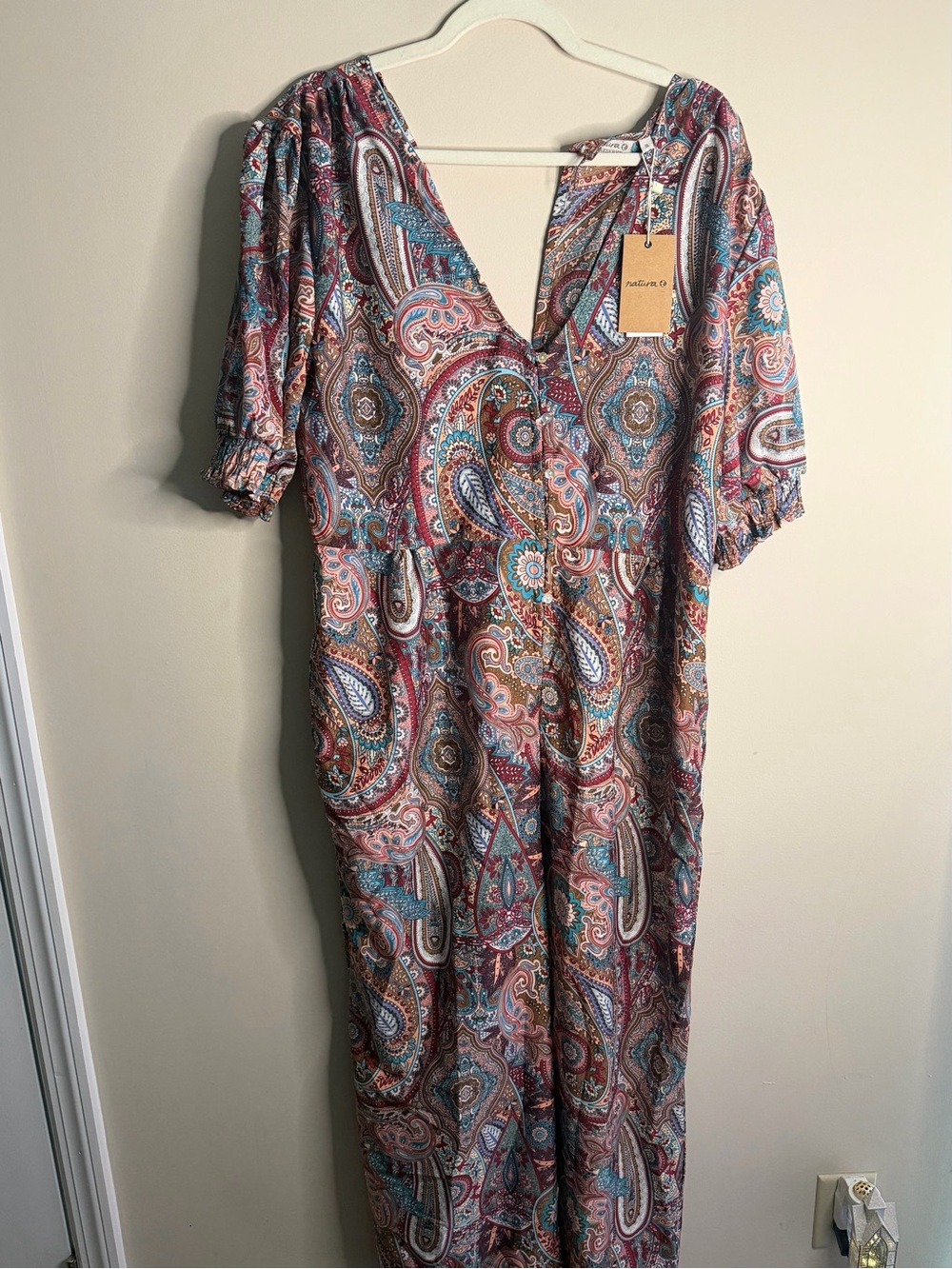NWT Natura Preserve Paisley Boho Wide Leg Jumpsuit Size 3L
